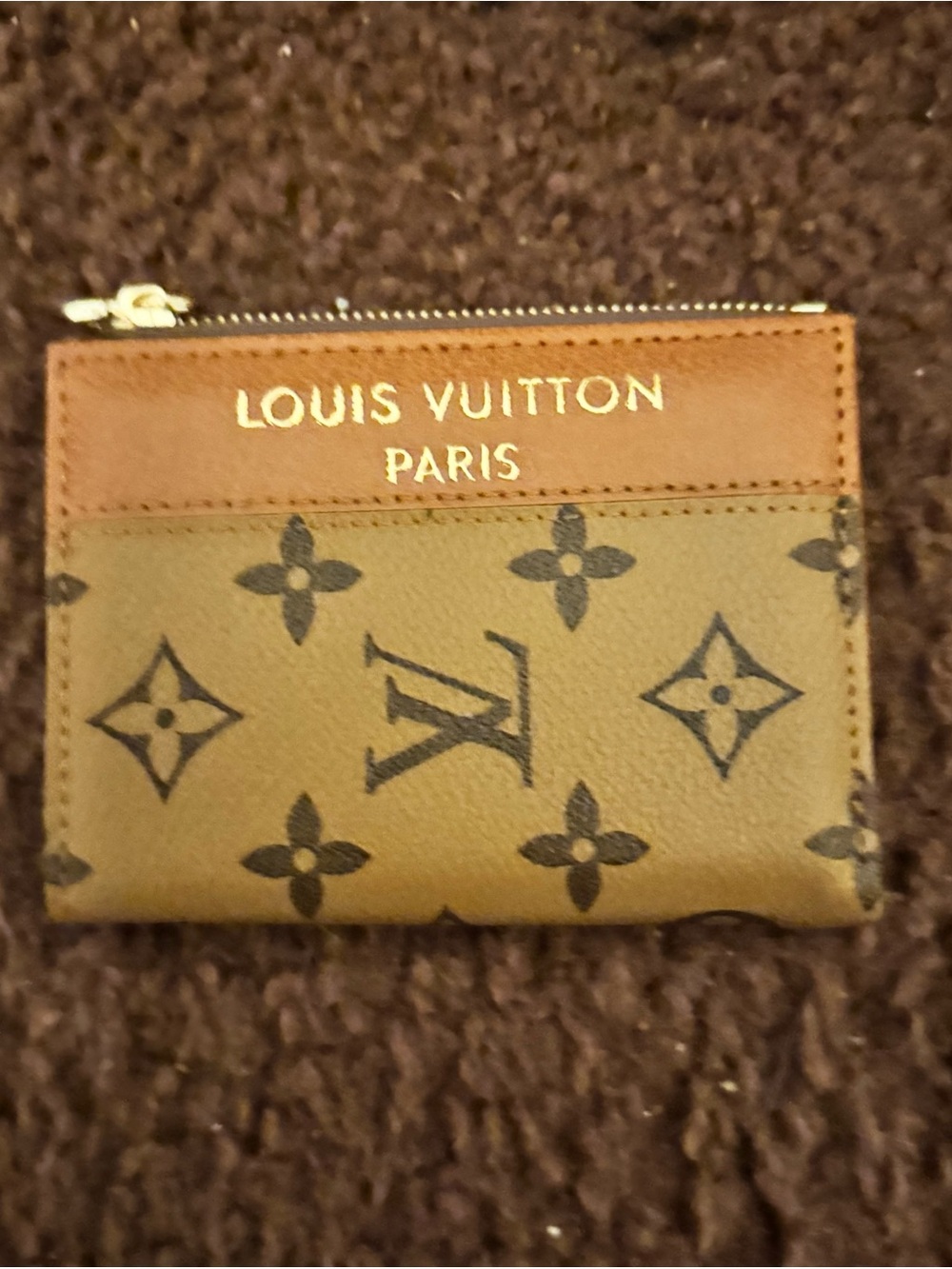 Monogram Zip Card Holder in Brown and Tan